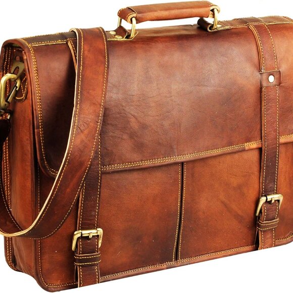 15 Inch Brown Leather Messenger Bag for Men and WomenBest Laptop Briefcase Co